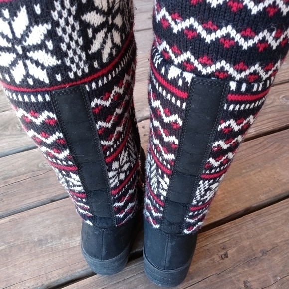 HILLARD & HANSON tall knit side zip faux fur lined wedge heel Boots Wo's Sz 7m. - Picture 5 of 8